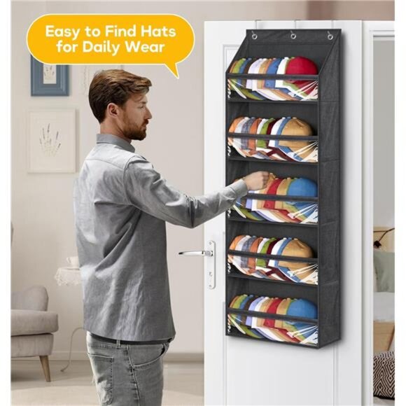 Over Door Hat Racks for Baseball Caps, Clear Deep Pockets Hat - Picture 5 of 7